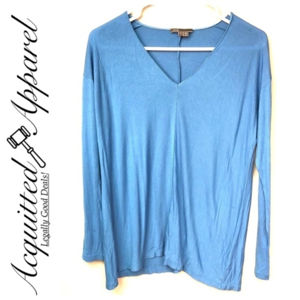 VINCE Blue Soft V Neck Top Shirt Long Sleeve